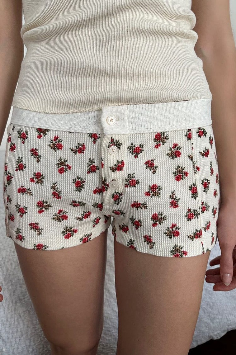 Sous Vêtement Brandy Melville Floral Waffle Boyshort Blanche Rouge | GTY-17716213